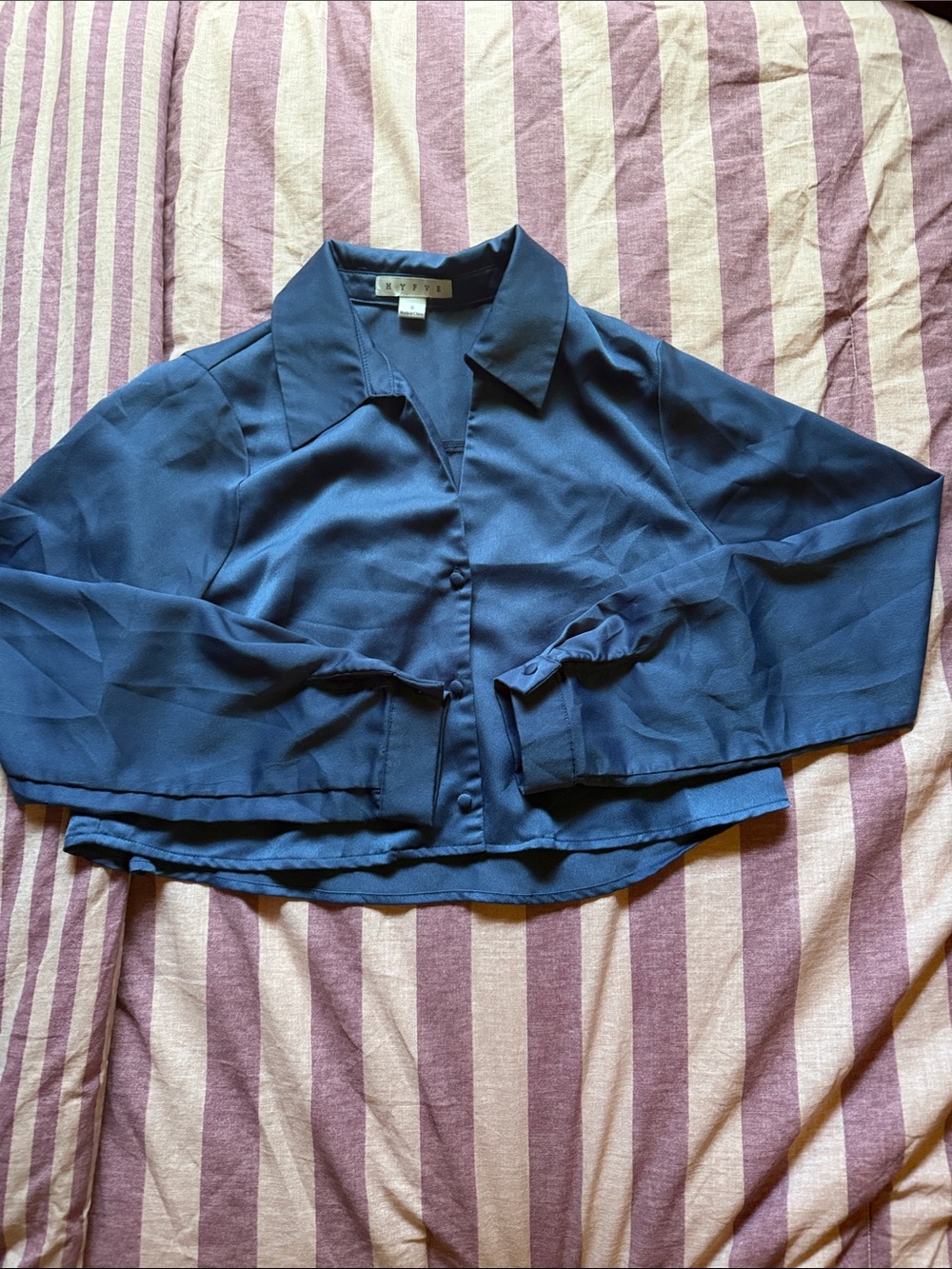 HYFVE Navy Cropped Button-Front Blazer